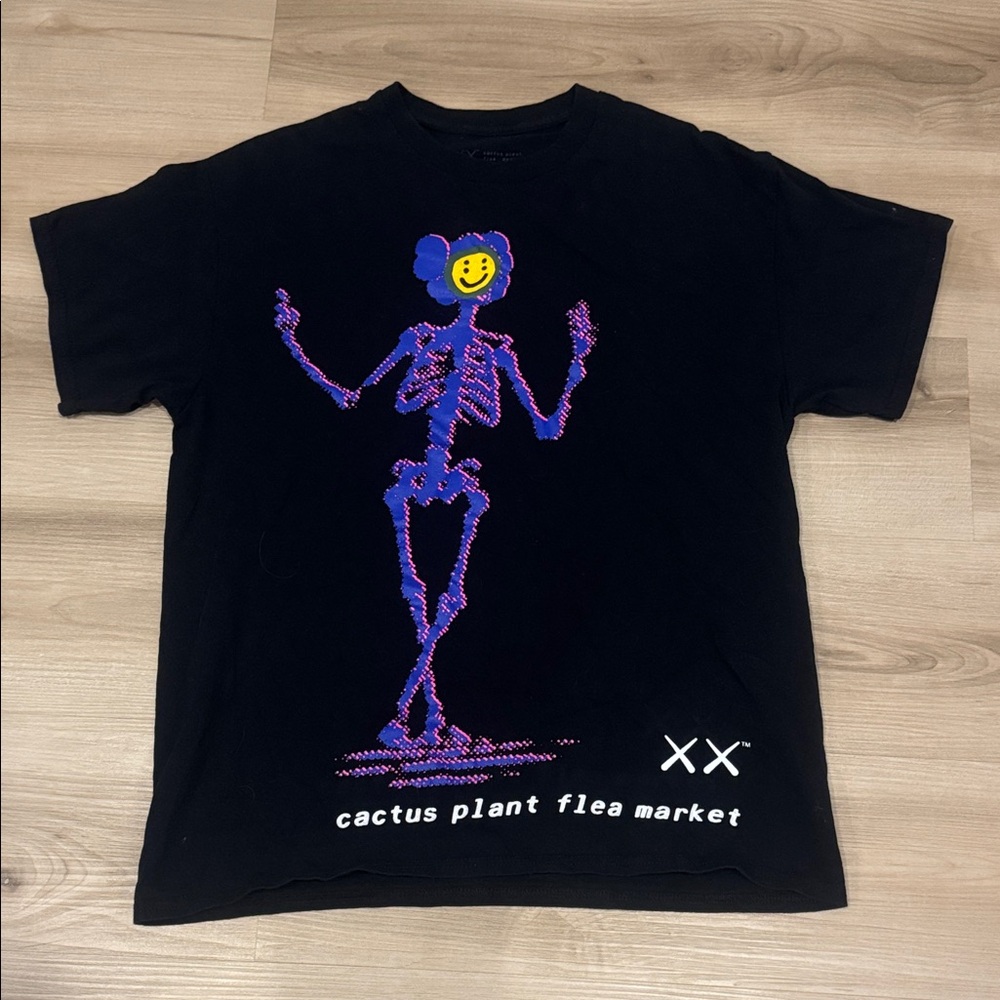 Cactus Plant Flea Market Black Tee with Kaws Skeleton Companion Size Large